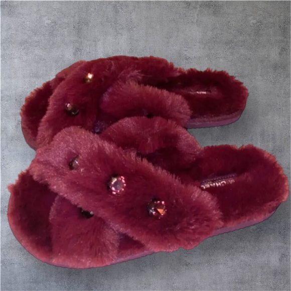 MK | Michael Kors Lala Slipper Faux Fur Rhinestone Burgundy Size 5 women’s - Picture 4 of 16
